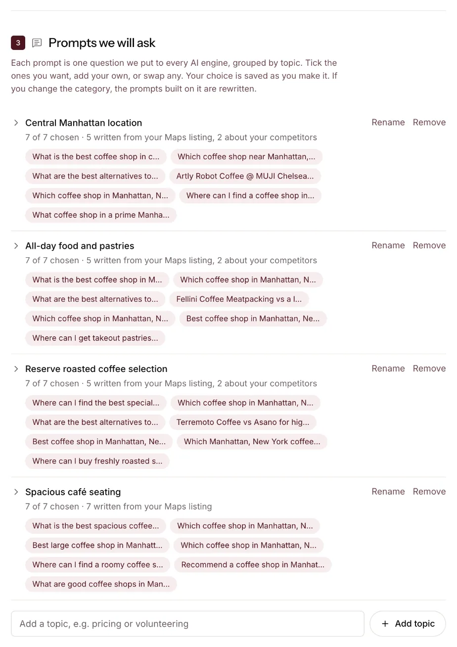 The customer questions written for Starbucks Reserve Roastery New York, each naming Manhattan.